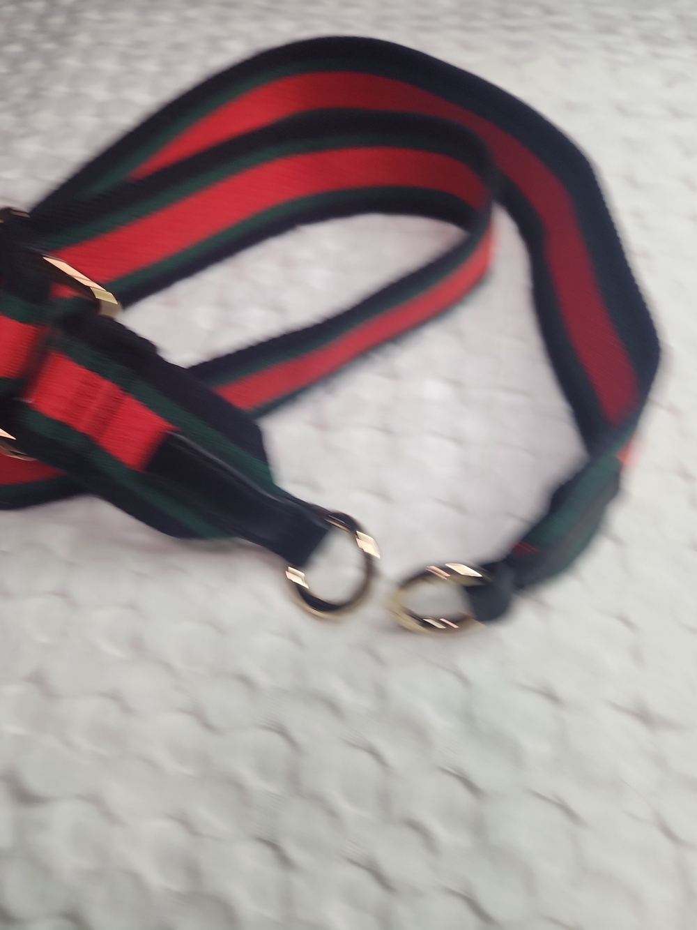 Adjustable Red and Green Striped 48in Crossbody Strap with Gold Hardware